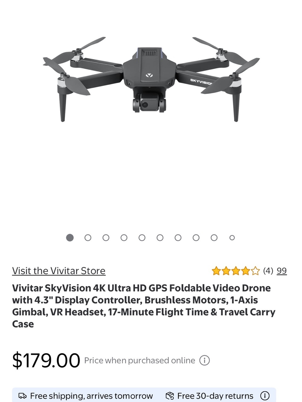 Vivitar SkyVision 4K Foldable Drone - Gray